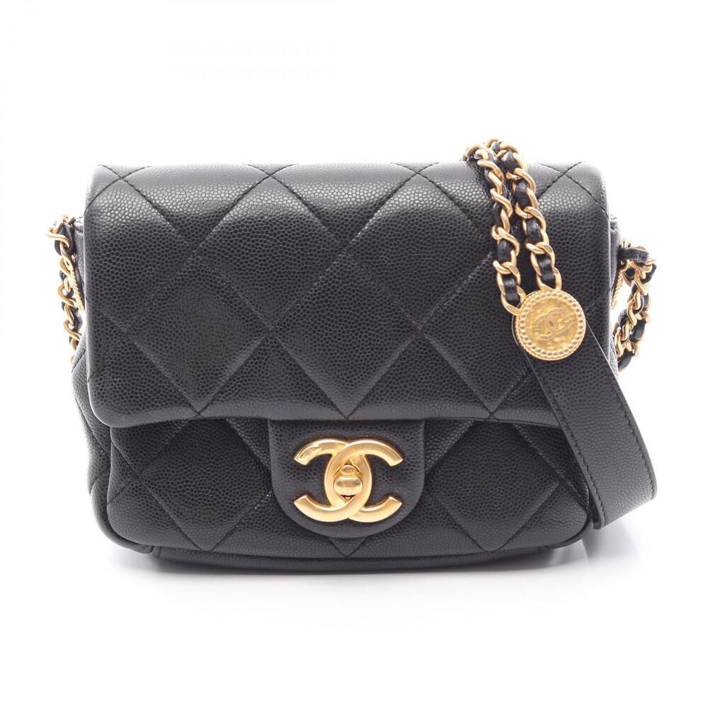 Chanel Matelasse Flap Shoulder Bag Caviar Leather Grained Calfskin Black
